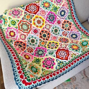 Moroccan style Flower granny afghan Handmade Crochet blanket 50” x 50”